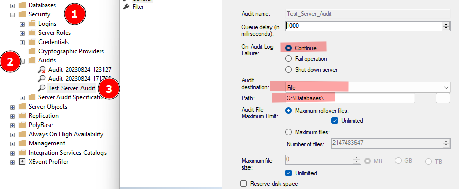 ms sql Server Audit create