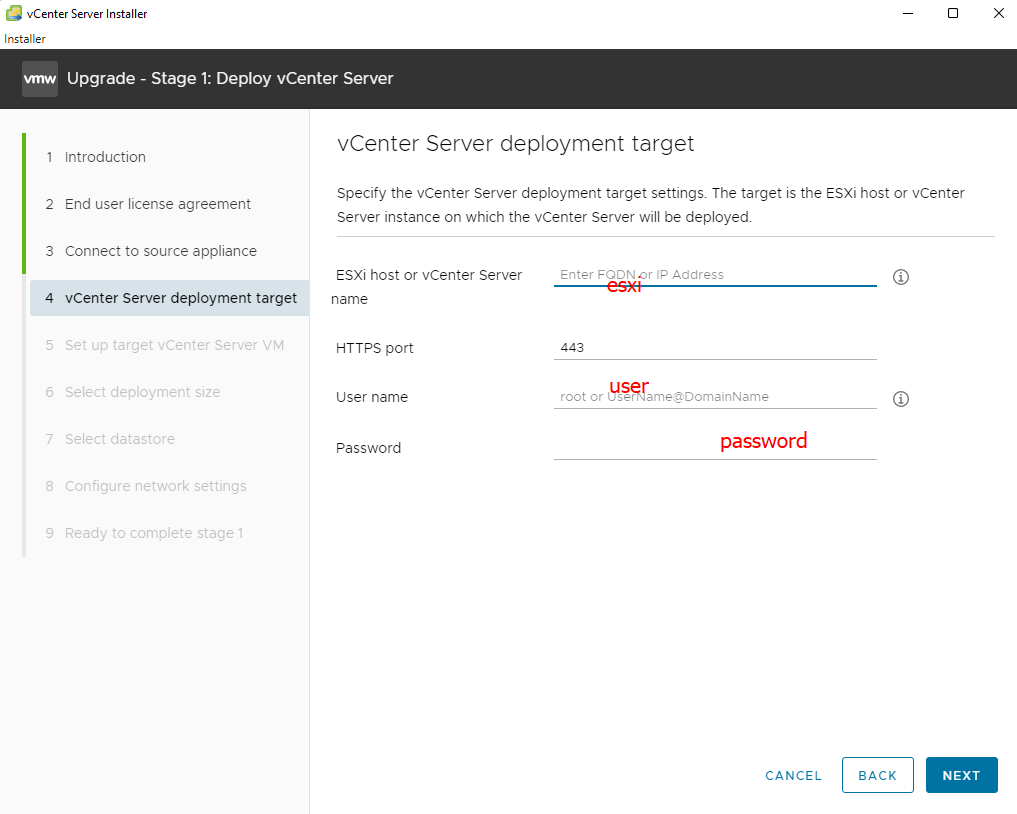 Vcenter  Installer ESXI  Connect